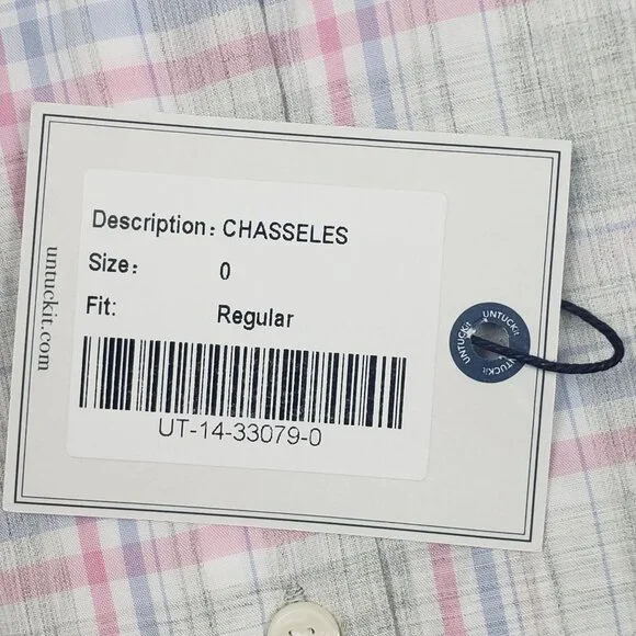 UNTUCKit Chasseles Cotton LS Shirt Lt Blue Green Pink Plaid Womens 0 Regular Fit - Picture 8 of 16
